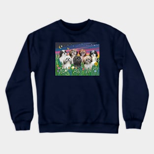 7 Shih Tzus in a Moon Lit Garden Crewneck Sweatshirt